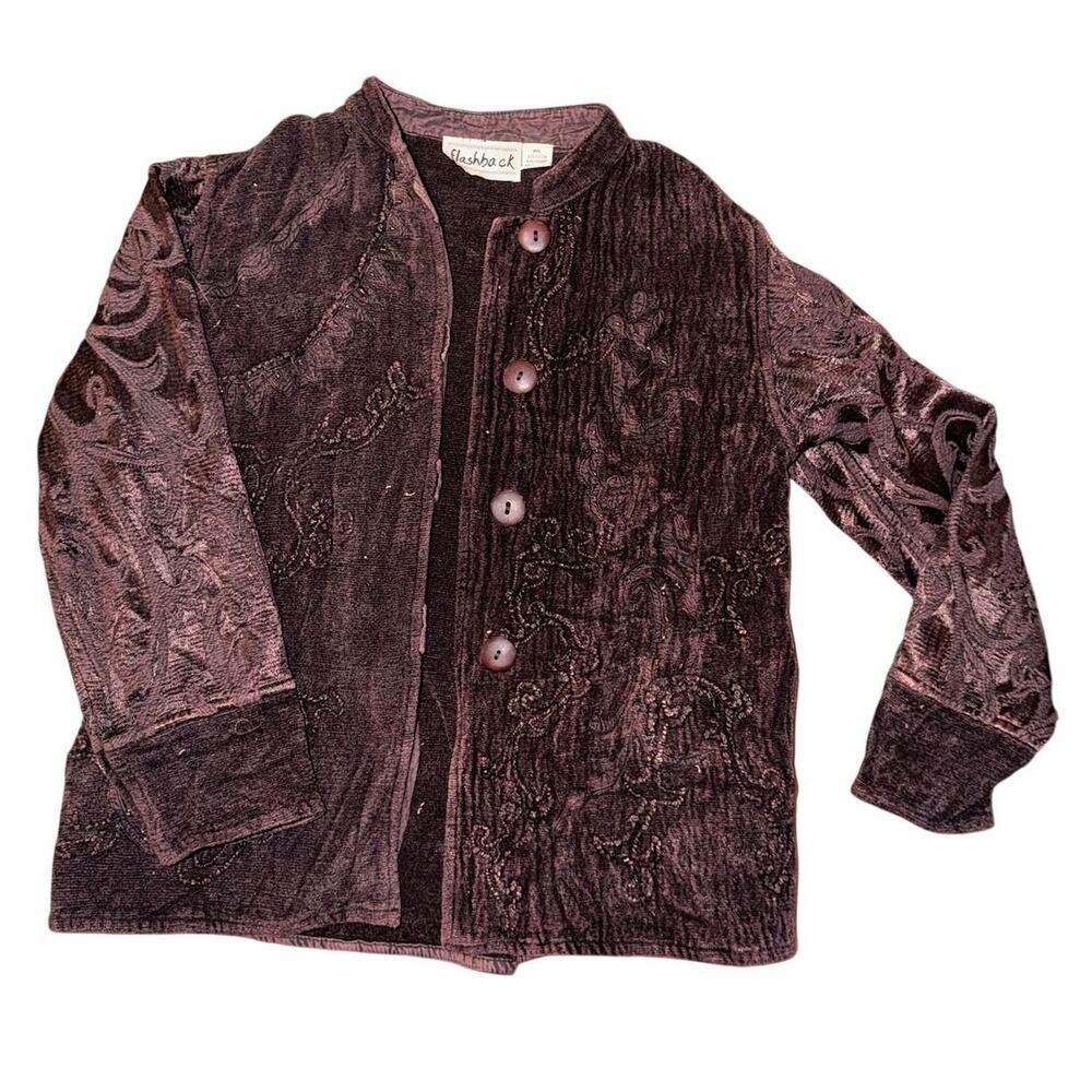 Vintage flashback brown cotton blend embroider jacket boho large mandarin collar